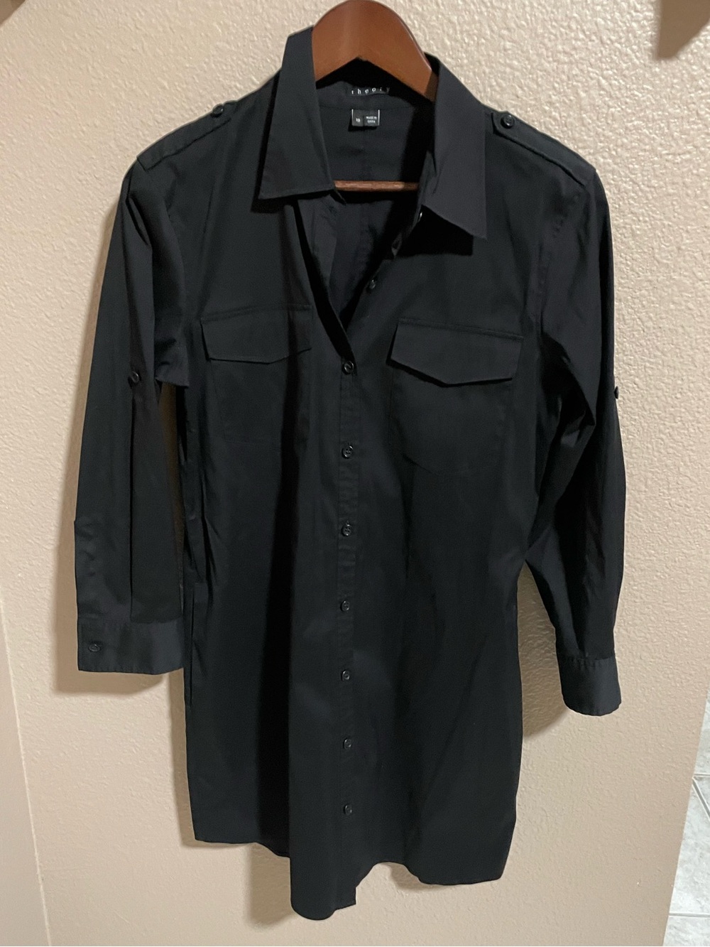 Theory Black Button-Down Longline Shirt dress